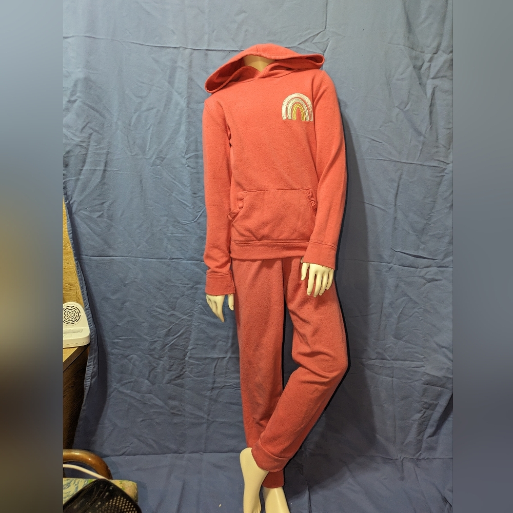 Coral Hoodie and Sweatpants Set with Rainbow Patch